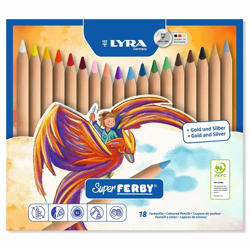 Lyra Kleurpotloden Super Ferby ongelakt, 18 stuks Must-Have