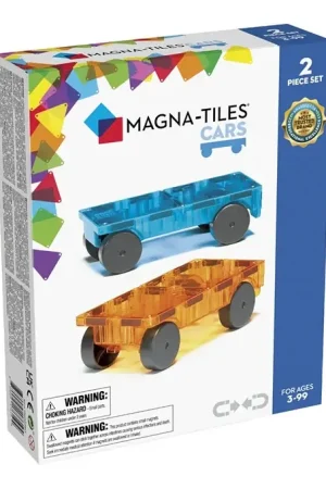 Weekendaanbieding Magna-Tiles Magnetische tegels uitbreidingsset auto's 2 stuks, Blauw-Oranje