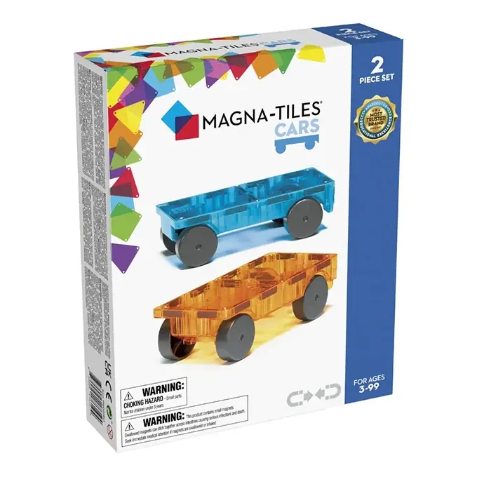 Weekendaanbieding Magna-Tiles Magnetische tegels uitbreidingsset auto's 2 stuks, Blauw-Oranje