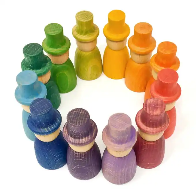 Grapat 12 houten Nins poppetjes met hoed Lage Prijs