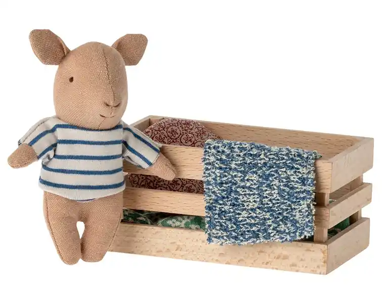 Express Levering Maileg Knuffel Varkentje in kratje, Pig in box, Baby - Boy, 11 cm