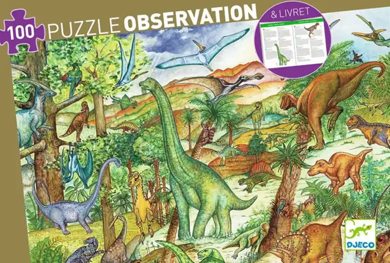 Dagaanbieding Djeco Ontdek Puzzel 'Dinosaurussen', 100 st, 63x45 cm
