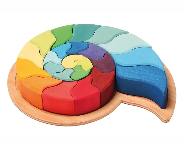 Laatste Versie Grimm's Houten Puzzel/Blokkenset Ammoniet Slak