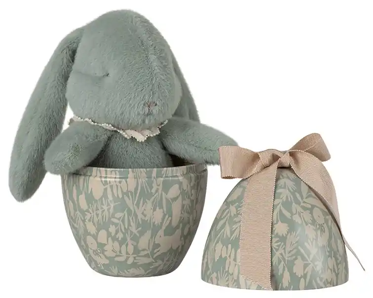 Maileg Metalen Paasei met Knuffel Konijn, Easter egg with bunny - Mint, 18cm Uitverkoop