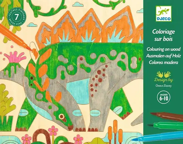 Djeco Knutselset, Kleuren op hout - Dino's, 6+ Exclusieve Aanbieding