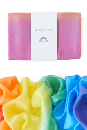 Rechtstreeks Van De Fabrikant Sarah's Silks Reuze Speelzijde, Giant Playsilk, Regenboog, 180 x 90 cm