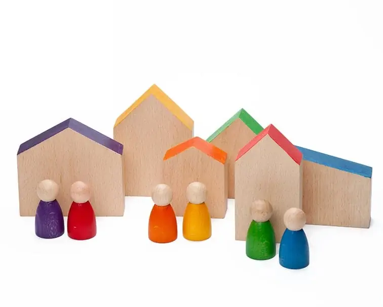 Dagaanbieding Grapat Houten Huisjes met Nins poppetjes, 12-delig