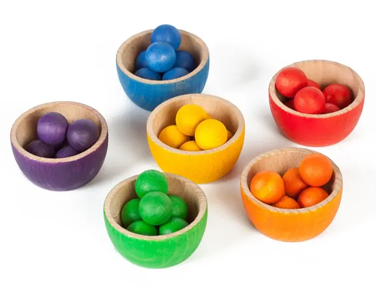 Goedkoop Grapat 6 houten bakjes, 36 knikkers en pincet