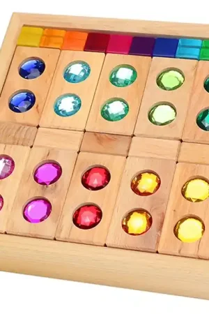 Betaalbaar Bauspiel Blokkenset met Glitterstenen, Vensterblokken en Lucent Cubes 45-delig, 'Colour Street'