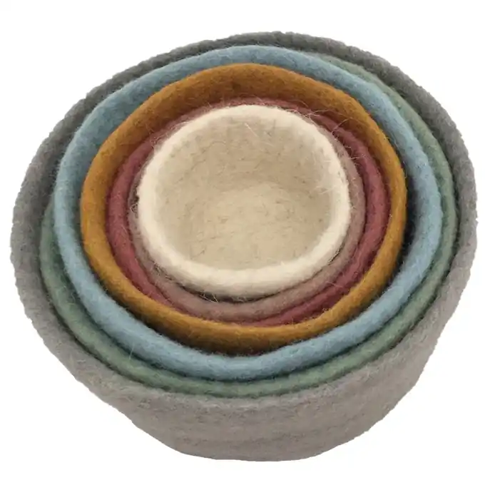 Papoose Stapelbakjes, Wolvilt, diameter 20 cm, hoogte 13 cm, Earth colours Flitsaanbieding