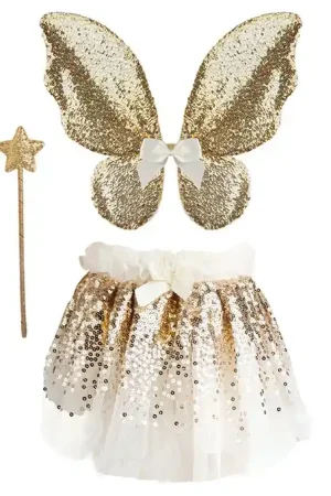 Alleen Vandaag Great Pretenders, Tule rok met vleugels en toverstafje, gouden pailletten, Gracious Gold Sequins Set, 4-6 jaar