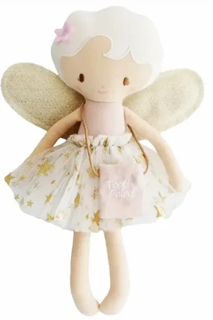 Direct Beschikbaar Alimrose Knuffelpop Tandenfee, Tilly the Tooth Fairy Ivory Gold, 35 cm
