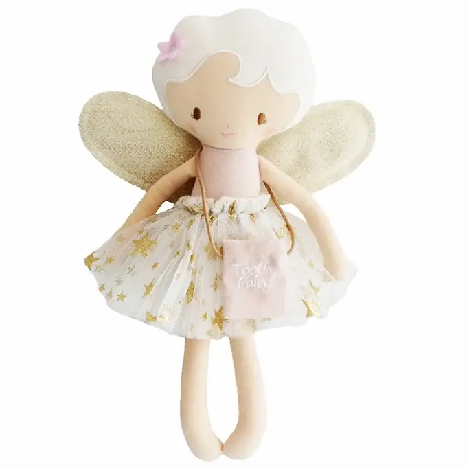 Direct Beschikbaar Alimrose Knuffelpop Tandenfee, Tilly the Tooth Fairy Ivory Gold, 35 cm