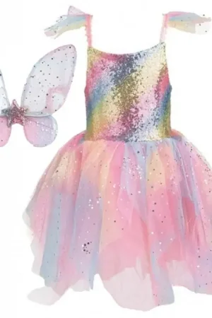 Rechtstreeks Van De Fabrikant Great Pretenders, Regenboogjurk met vleugels, Rainbow Fairy Dress, 5-6 jaar