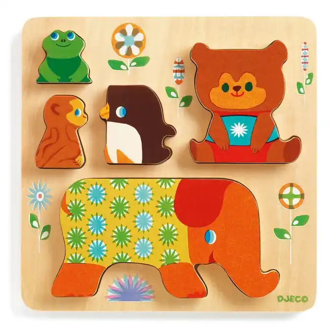 Djeco Houten Reliëfpuzzel en stapeldieren, Woodypile Finale Uitverkoop