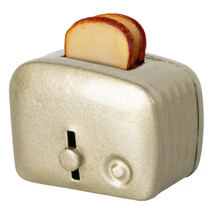 Maileg metalen Broodrooster, Miniature Toaster & Bread , 4 cm, zilver Lage Prijs