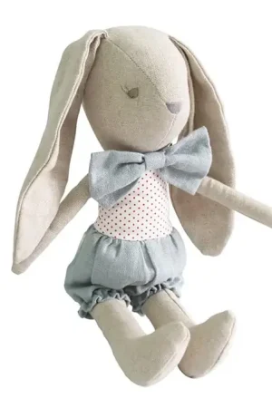 Alimrose Knuffel Konijn, Baby Boy Bunny Grey Red, 26 cm Exclusieve Aanbieding