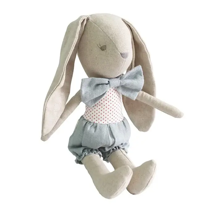 Alimrose Knuffel Konijn, Baby Boy Bunny Grey Red, 26 cm Exclusieve Aanbieding