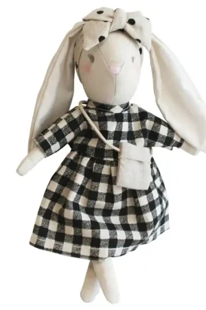 Alimrose Knuffel Konijn, Mini Sofia Bunny Black Check, 27 cm Voordeelprijs