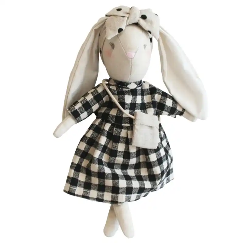 Alimrose Knuffel Konijn, Mini Sofia Bunny Black Check, 27 cm Voordeelprijs