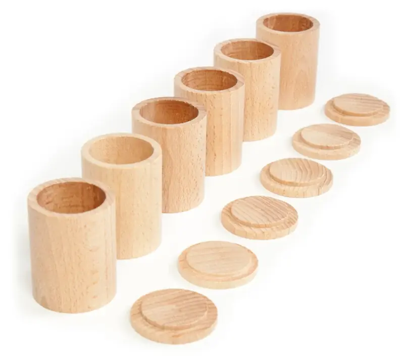 Korting Grapat 6 houten bakjes met deksel, naturel