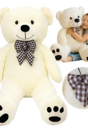 Direct Verzonden Kruzzel teddybeer - ecru knuffel - 100 cm - met strik