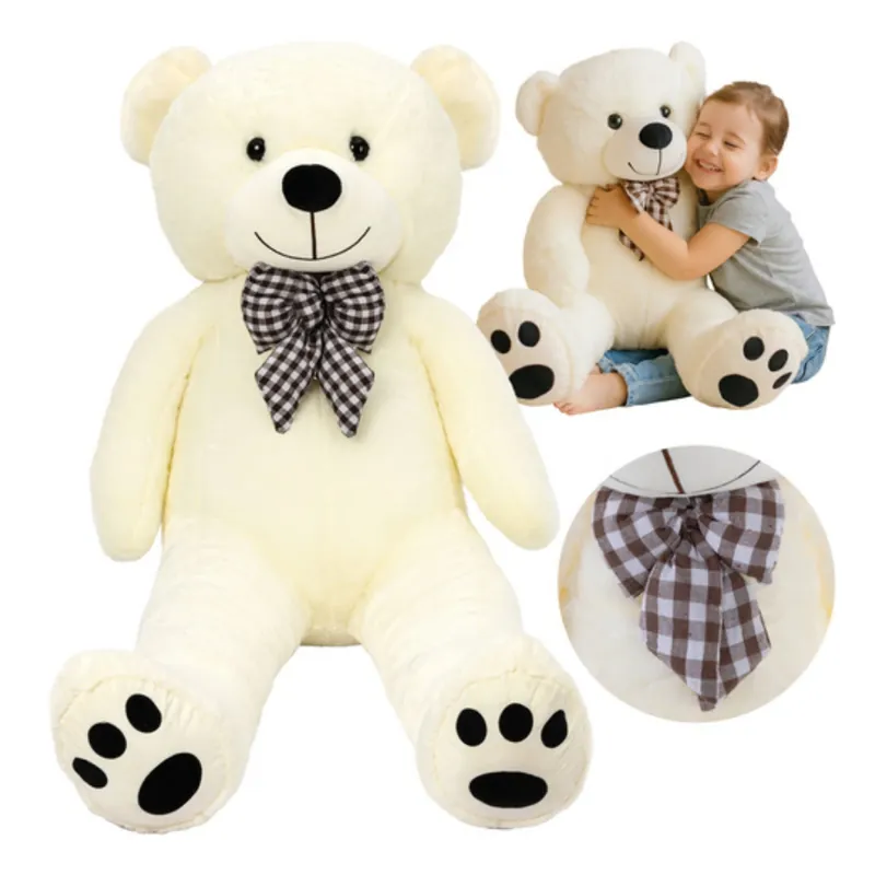 Direct Verzonden Kruzzel teddybeer - ecru knuffel - 100 cm - met strik