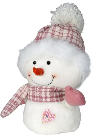 Direct Verzonden Roze pluche sneeuwpop - 27 cm - decoratie