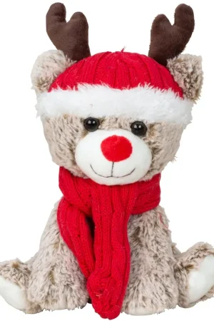 Pluche rendier knuffel - 25 cm - rode muts en sjaal Aanbieding