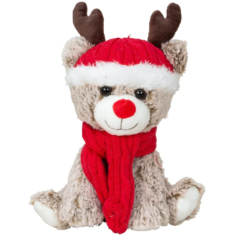 Pluche rendier knuffel - 25 cm - rode muts en sjaal Aanbieding