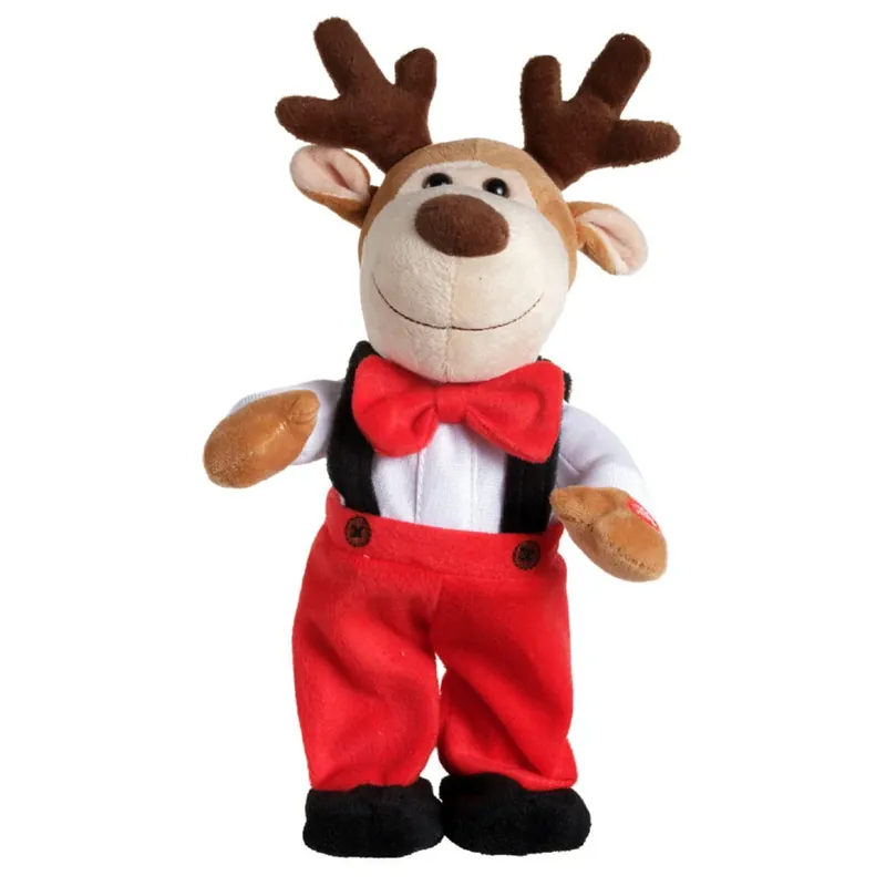 Beperkte Voorraad Dansende rendier pop met muziek – bewegend kerstfiguur - 32 cm