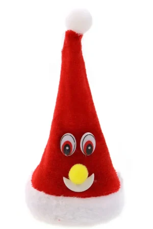 Zingende en dansende kerstmuts – 16 cm – bewegend kerstfiguur met licht – rode kerstdecoratie Snelle Levering