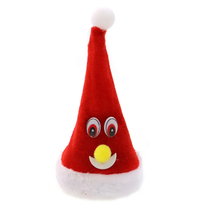 Zingende en dansende kerstmuts – 16 cm – bewegend kerstfiguur met licht – rode kerstdecoratie Snelle Levering