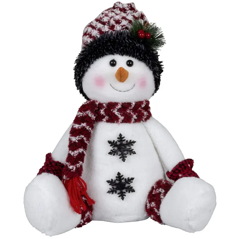 Speciale Aanbieding Pluche sneeuwpop decoratie – 36 cm – zittende kerstfiguur met witte muts