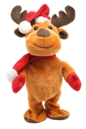Weekendaanbieding Dansende rendier pop – 30 cm – bewegend kerstfiguur met muziek – pluche kerstdecoratie