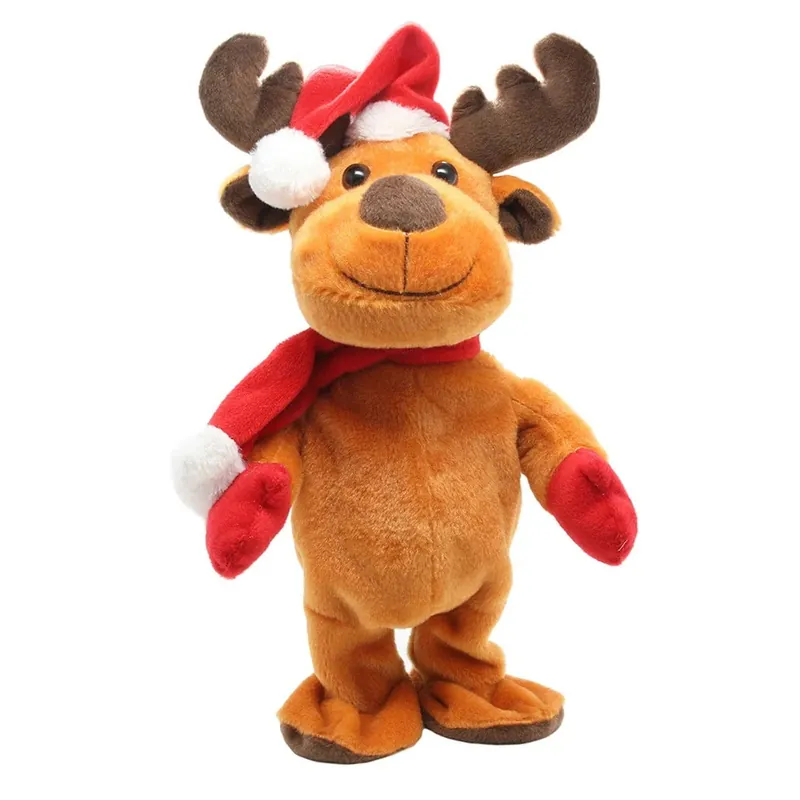 Weekendaanbieding Dansende rendier pop – 30 cm – bewegend kerstfiguur met muziek – pluche kerstdecoratie