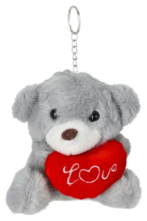 Gereduceerde Prijs Cepewa Sleutelhanger beertje love - grijs - H10 cm - pluche - knuffelbeer - valentijnsdag