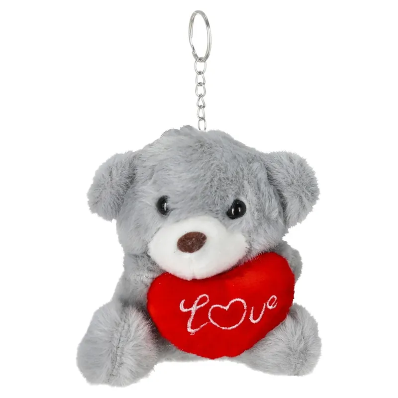 Gereduceerde Prijs Cepewa Sleutelhanger beertje love - grijs - H10 cm - pluche - knuffelbeer - valentijnsdag