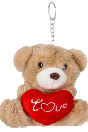 Alleen Vandaag Cepewa Sleutelhanger beertje love - bruin - H10 cm - pluche - knuffelbeer - valentijnsdag