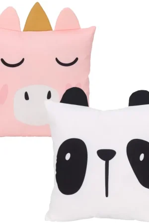 Dieren sierkussen set van 2 – Panda en eenhoorn – 40 x 40 cm – zachte kinderkamer decoratie Voordeelprijs