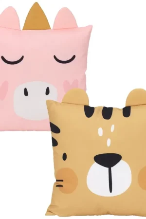 Dieren sierkussen set van 2 – Tijger en eenhoorn – 40 x 40 cm – kinderkamer decoratie Dagaanbieding