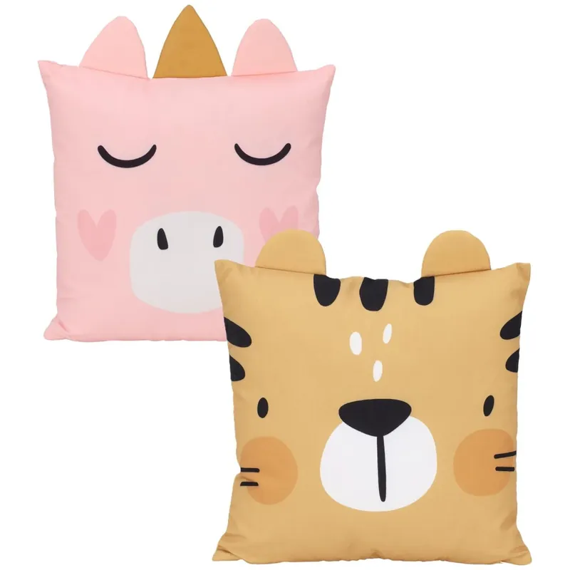 Dieren sierkussen set van 2 – Tijger en eenhoorn – 40 x 40 cm – kinderkamer decoratie Dagaanbieding