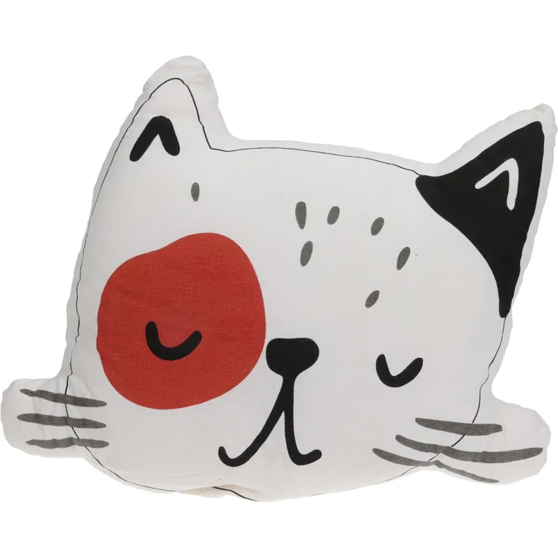 Dieren sierkussen voor kinderkamer - Katje / poes - wit/zwart - 35 x 40 cm - polyester Must-Have