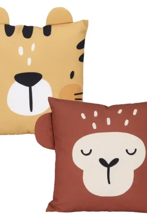 Dieren sierkussen set - 2x - kinderkamer - tijger en aapje - 40 x 40 cm - polyester Populair