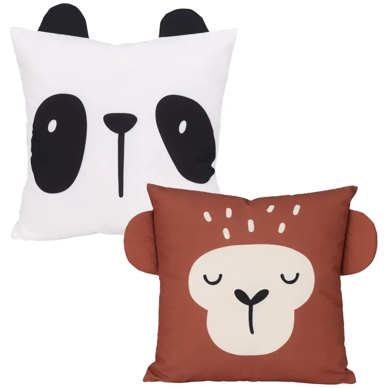 Dieren sierkussen set - 2x - kinderkamer - panda en aapje - 40 x 40 cm - polyester Betaalbaar