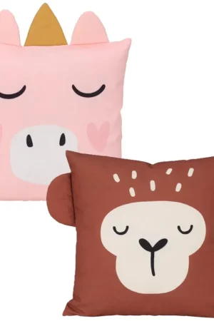 Dieren sierkussen set - 2x - kinderkamer - Aapje en eenhoorn - 40 x 40 cm - polyester Meest Verkocht