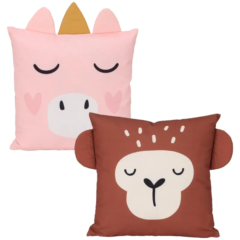 Dieren sierkussen set - 2x - kinderkamer - Aapje en eenhoorn - 40 x 40 cm - polyester Meest Verkocht