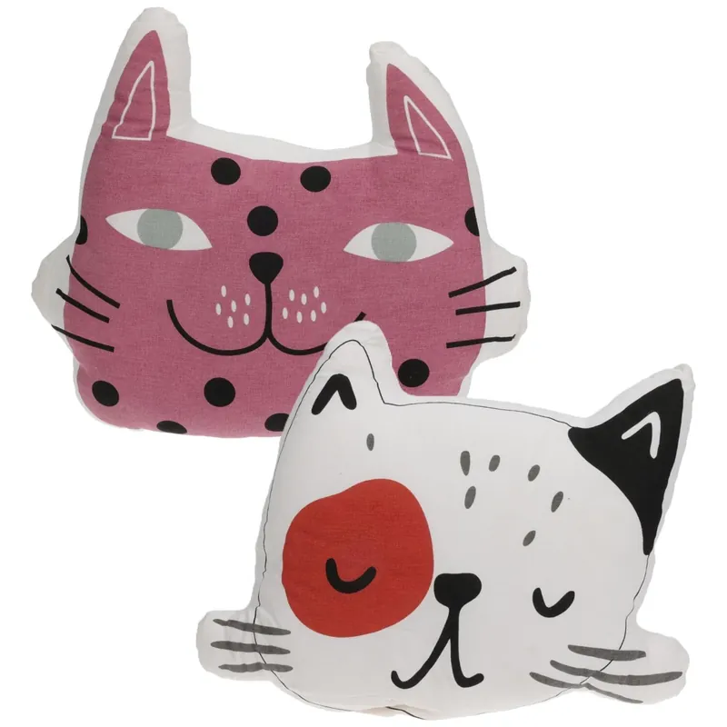 Dieren sierkussen set - 2x - Kat / poes - kinderkamer - 35 x 40 cm - polyester Exclusieve Aanbieding