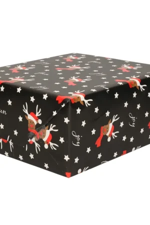 Bellatio Decorations Kerst Cadeaupapier - zwart - 250x70 cm - rendier Premium