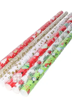 Lage Prijs Bellatio decorations Kerst cadeaupapier - 6 rollen - 200x70 cm - verschillende prints